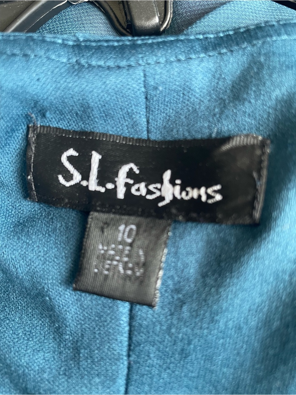 S.L. Fashions Teal Layered Midi Dress with Beaded Jacket - Picture 12 of 12